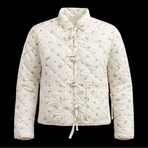 NWT No Boundaries Women's Custard Floral Quilted Bow Puffer Jacket Size XXL